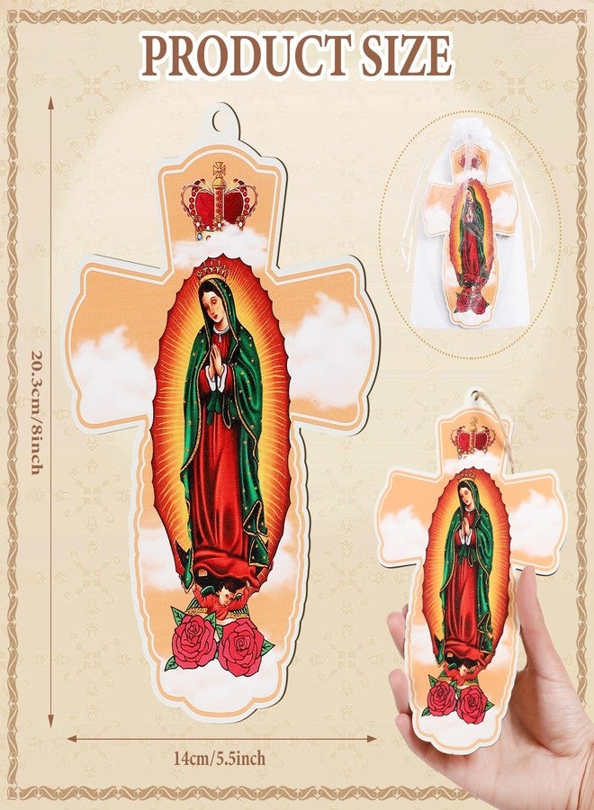 BigPig 24 Pcs Our Lady of Guadalupe Wood Wall Cross Crucifix,Baptism Party Gift First communion Favor Memorial Religious Event,La Virgen De Guadalupe Wall Art Decor Recuerdos De Bautizo Para Niño Niña - Image 2